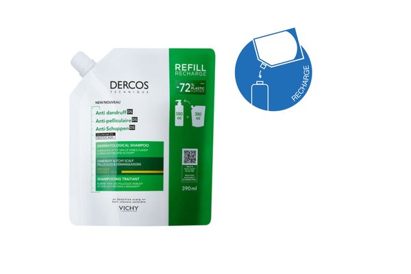 Dercos Shampoing Antipelliculaire DS Cheveux secs Ecorecharge 390ml