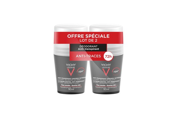 2x Vichy Homme Déodorant bille 72H 100ml